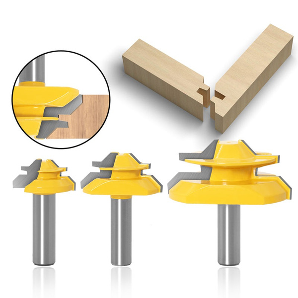 3pcs 1/2inch 12mm Shank 45 Degree Glue Joint Wood Router Bit Set