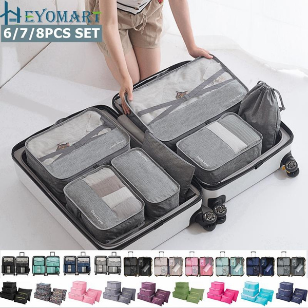 Travel Essentials, 8 Set Compression Packing Cubes for Suitcases