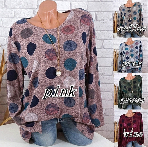 Sleeve Polka Dot Round Neck Loose 