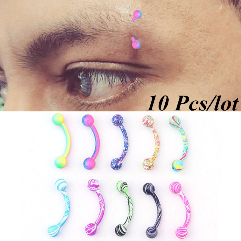 20PCS Stainless Steel Ball Barbell Curved Eyebrow Rings Bars Tragus Piercing HR