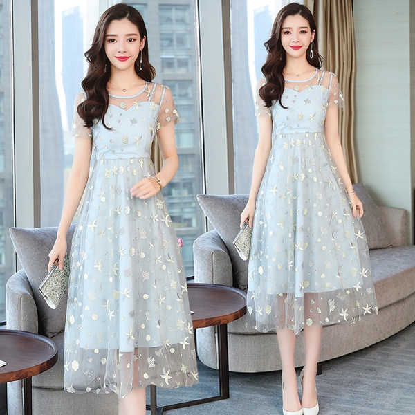 New Korean version mid-long lace dress in summer 3019 | Wish