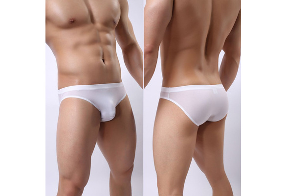 Summer Seamless Low Waist Sheer Pouch Men Underwear Ice Silk Briefs Thin  Underpants Mini Bikini