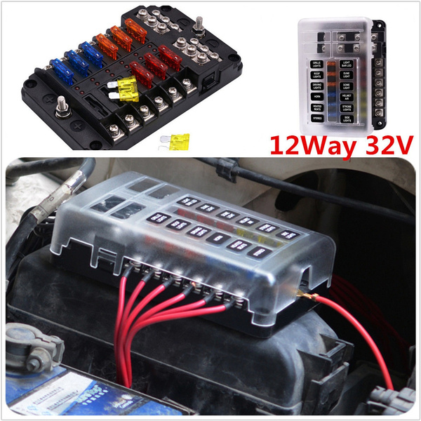 BlueFire Upgraded 12 Way Blade Fuse Box Fuse Box Holder Standard Circuit Fuse Holder Box Block with LED Light Indication & Protection Cover for Car Boat Marine Trike Car Truck Vehicle SUV Yacht RV 