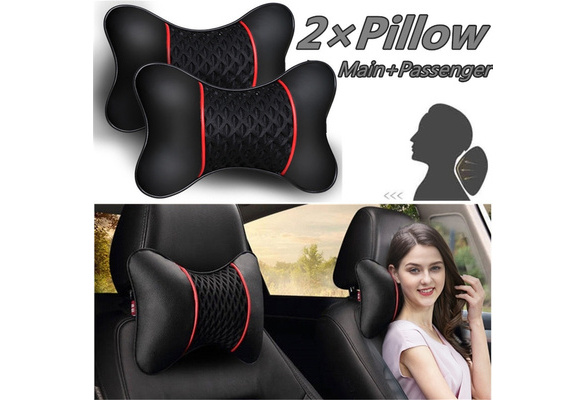 2x PU Leather Knitted Car Seat Pillow Headrest Neck Cushion Universal