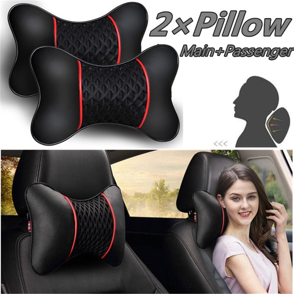 2x PU Leather Knitted Car Seat Pillow Headrest Neck Cushion Universal