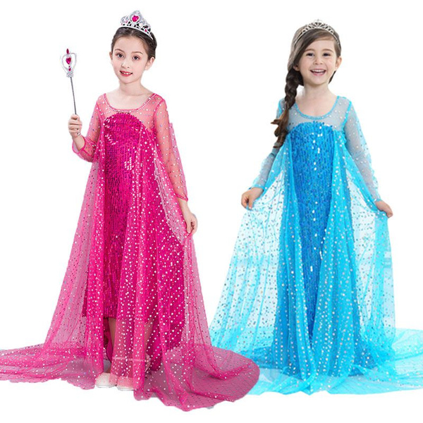 Luxury Princess Dress Costumes with Shining Long Cape Girls Birthday Party 2-10 Years 