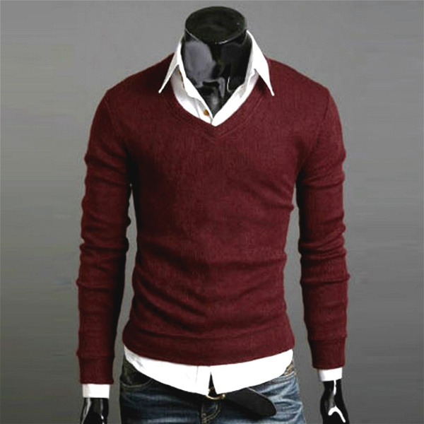 Men's Causal Solid Color Sweater Fashion Autumn Mens Knitted Pullover Long  Sleeve V-neck Sweaters Sueter Hombre Pull Homme