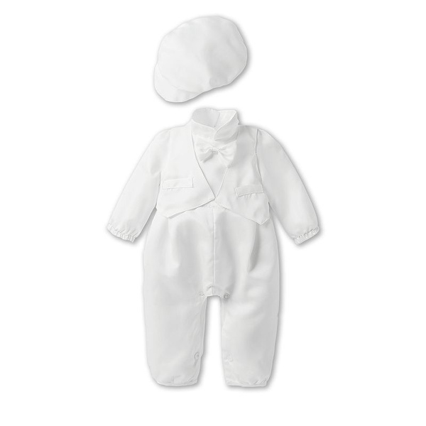 Baby Boy Christening Baptism Infant One Piece Long Sleeve Gentleman Formal Outfit with Hat Wish