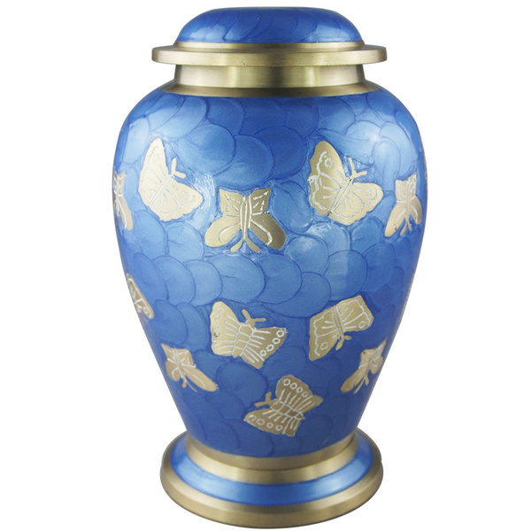 INTAJ Royal Silver Cremation Urn for Human Ashes Adult Funeral Urn Handcrafted Affordable Urn for Ashes Large Urn Deal Brushed Blue, Adult