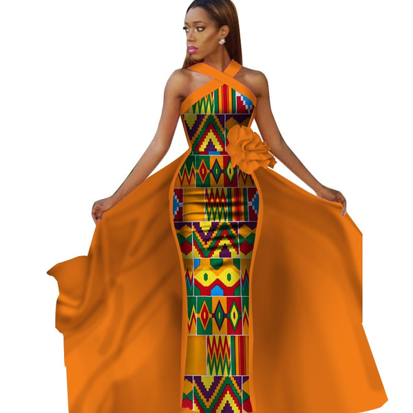 BintaRealWax African Dresses for Women Elegant V Neck Office Midi Dresses  with Belt Riche Cotton Big Hem Midi Dress Africa Print Clothing WY7886 -  Walmart.com