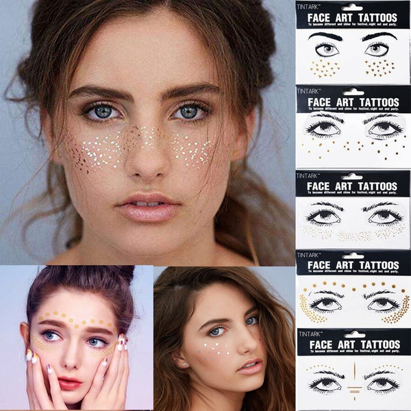 9 Sheets Face Temporary Face Tattoo 6 Sheets Metallic Glitter Transfer Face  Tattoo 3 Sheets Butterfly Face Tattoos Stickers for Women Gold Freckle Face  Makeup Tattoo Stickers for Party(Vibrant)
