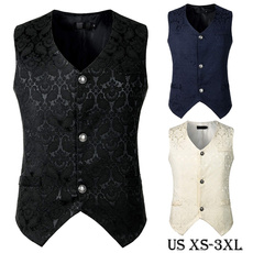 US SIZE Mens Single Breasted Steampunk Suit Vest Dress Vest Gothic Victorian Brocade Plus Size Waistcoat Medieval Costume