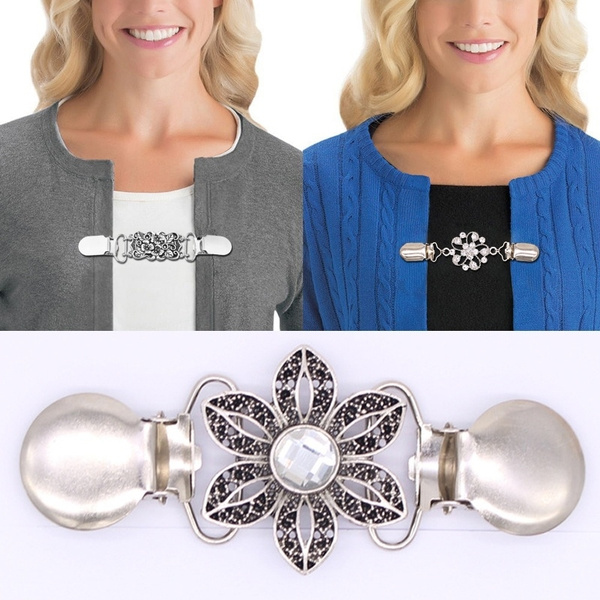 Elegant Cardigan Collar Clip Antique Silver Clips Sweater Shawl Clasps Clothing  Pins Women Vintage Fashion