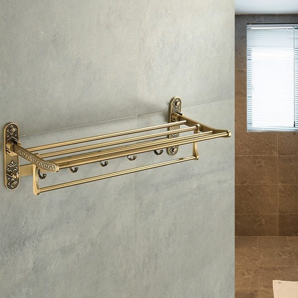 Antique Brass Bathroom Accessories - Double Towel Rack Holder