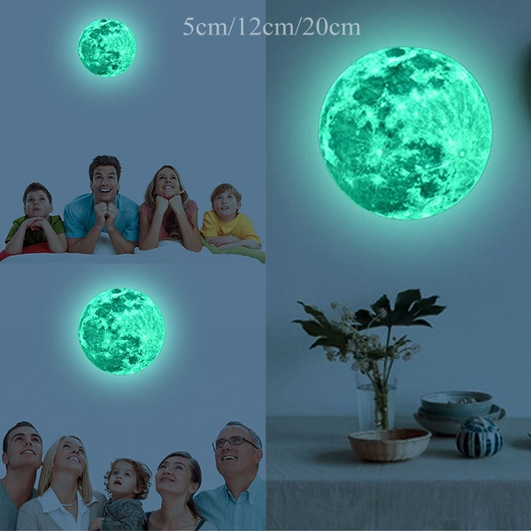 12/20cm 3D Luminous Moon Wall Stickers Luminous Stickers Moon Glow in the Dark 