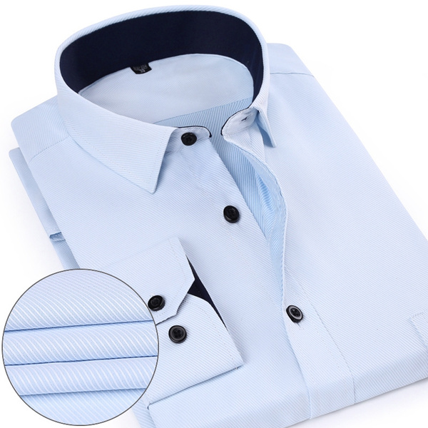 Black Collar White Striped Dress Shirts 