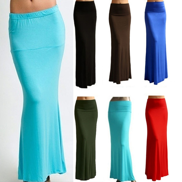 Women's Plus Size Maxi Skirt, Fold Over Skirt With High Waist, Long Skirt  in Blue, Plus Size Clothes for Women 