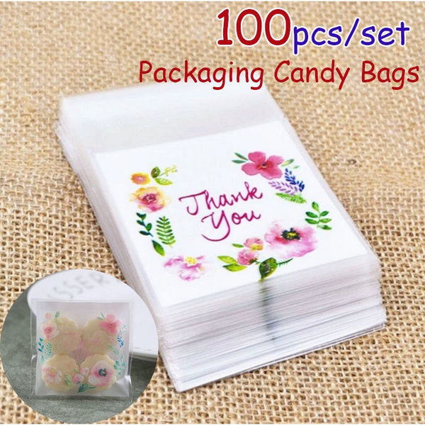 100Pcs Rose Flowers Candy /&Cookie Plastic Bags Self-Adhesive DIY Biscuit Bag WA