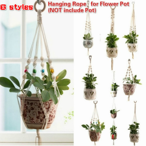 Hanging Planter Basket Handmade Pot Holder Home Decor Plant Hanger Rope Braided 