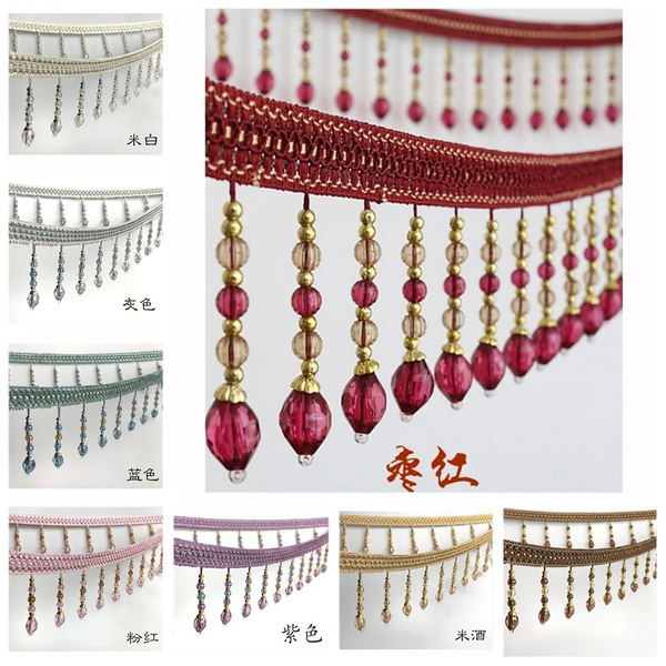 9 Colors Tassel Fringe Trim Crystal Beaded Ribbon For Sewing Curtain High Quality Accessories New Wish 9 Colors Tassel Fringe Trim Crystal, Red Curtain Ribbon Trim