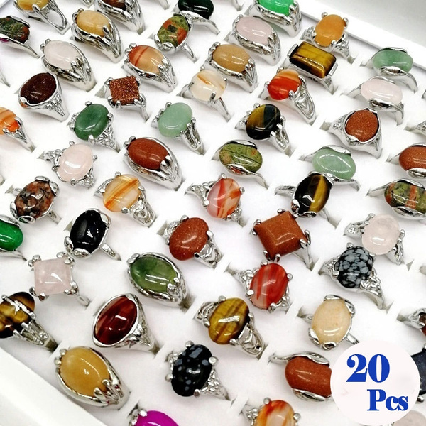 Jewelry Wholesale Lots 50pcs mixed style Cat eye gemstone Silver P Ring FREE $@ 