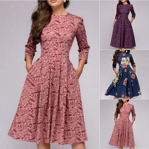 Women's 3/4 Sleeve Stylish & Trendy Floral Dresses