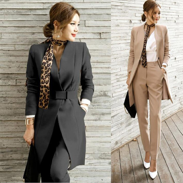 2019 Black Pant Suits Women Business Work Jacket Trousers Fashion Casual  Pants Blazer Set Office Lady Female Clothing Plus Size
