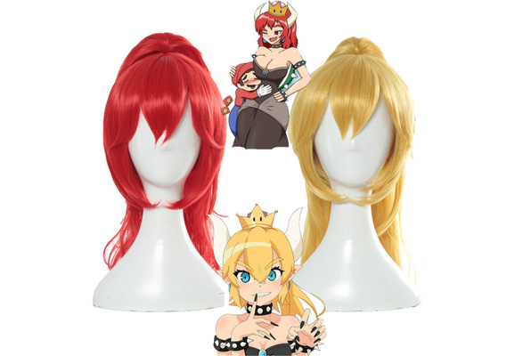 Bowsette Princess Bowser Peach Saber Lily Cosplay Wig Blonde Clips Ponytail Hair