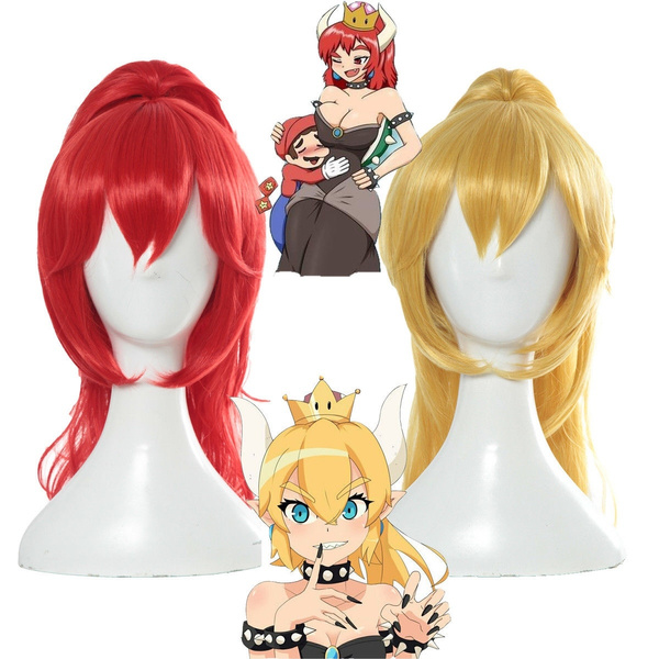 Bowsette Princess Bowser Peach Saber Lily Cosplay Wig Blonde Clips Ponytail Hair