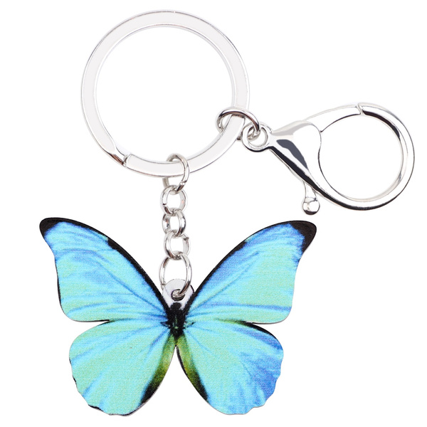 Green Butterfly Keychain Rhinestone Crystal Charm Bugs Insects Cute Gift 01105 