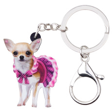 Acrylic Pink Chihuahua Dog Key Chains Ring Keychains Cute Pet Jewelry For Women Girls Bag Car Key Charms Gifts