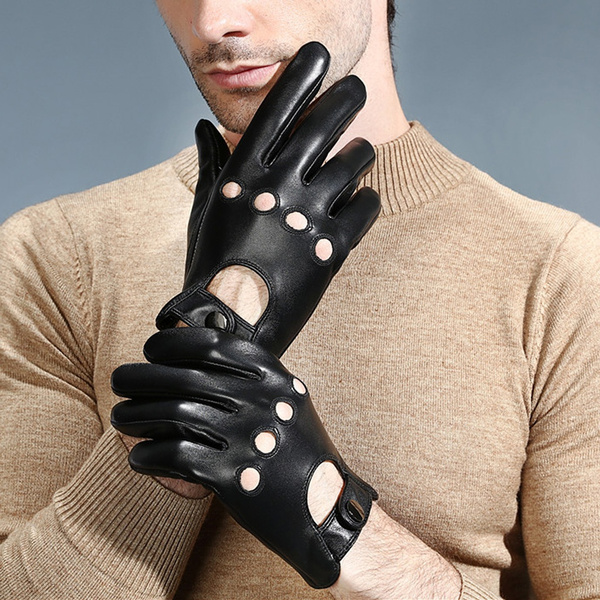 black leather driving gloves for men