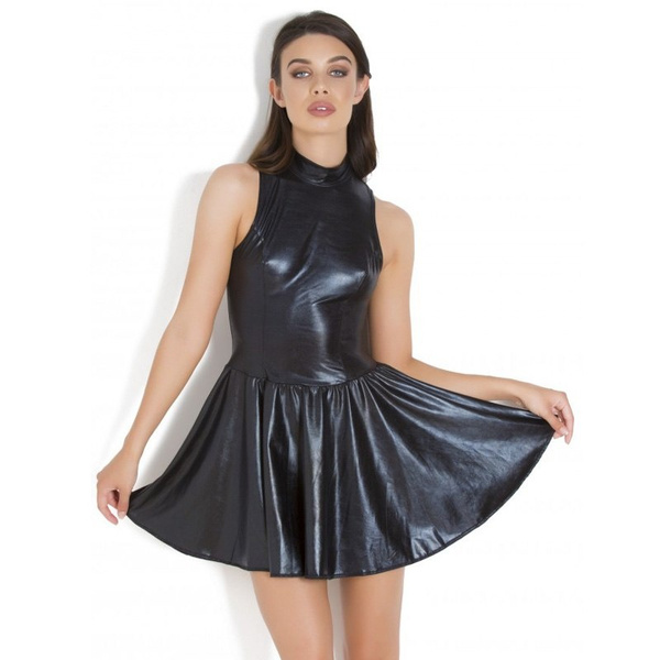Elegant Fashion Black Leather Dress Outfit for Women