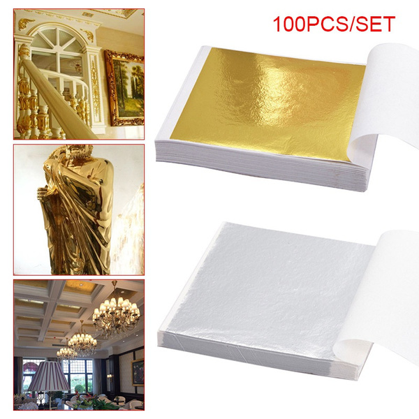 100 Pcs Gold Leaf Sheets Foil Paper for Arts Slime DIY Gilding