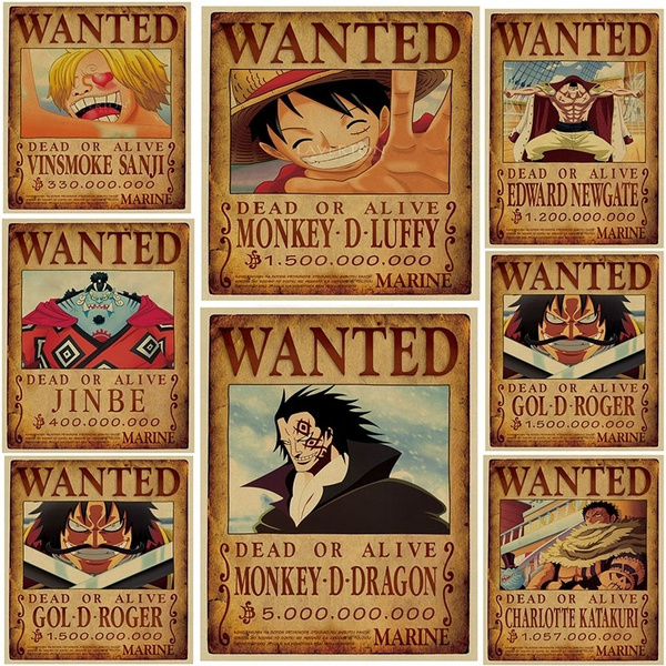 19 New Fashion Vintage Anime Wanted One Piece Poster Figure Collection Luffy Wanted Kraft Paper Size 51 5x36cm Wish