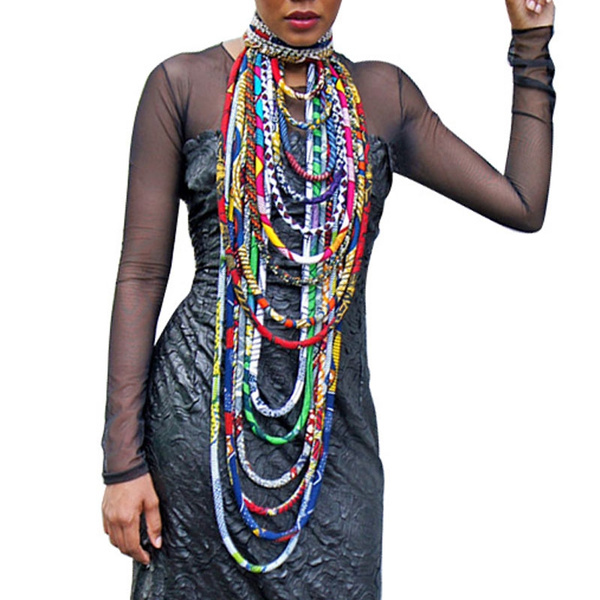 Details about   Women's African Ankara Necklace Wax Print Fabric Shawl Handmade Tribal Jewelry 