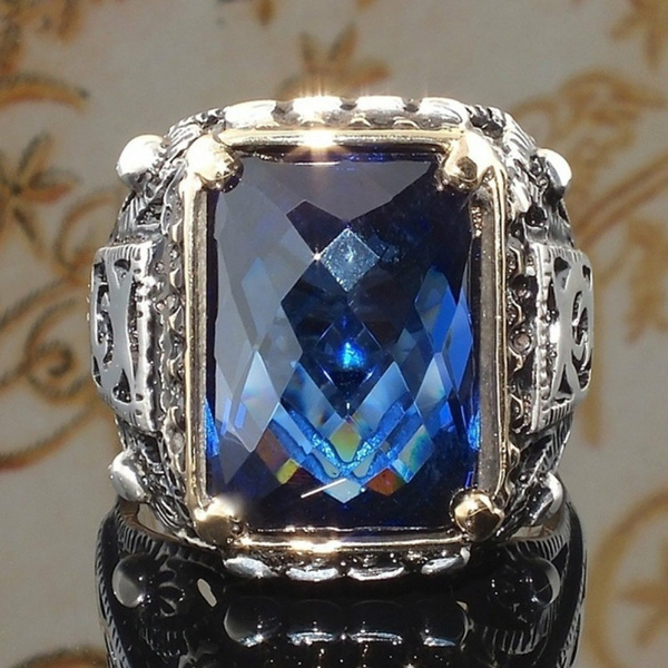 Natural Blue Sapphire Ring-Men/'s Ring-Blue Gemstone Ring-Gift For Him-925 Sterling Silver Ring-September Birthstone Ring-Handmade Ring