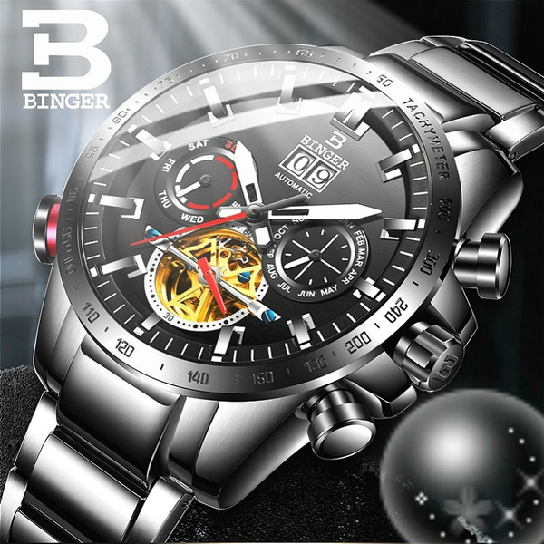 Binger Suisse Automatique Montre bracelet Hommes Montres M caniques Sport Militaire Acier Inoxydable Horloge Uhren Montre Avec Bo te cadeau