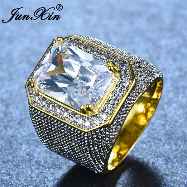 KIOYDISE Gold Ring, Men's Ring Luxury 14K Gold Plated Hip Hop Rings, Brass  High Polished Iced Out full Premium Diamond CZ Bling Punky Ring for Mens  Womens Boys（6, Gold）|Amazon.com
