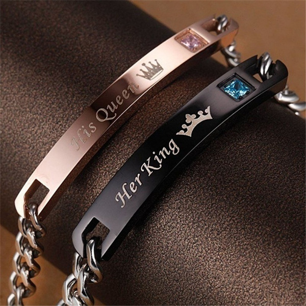 SXNK7 Gift for Lover His Queen Her King Stainless Steel Couple Bracelets  for Women Men Jewelry Matching Set