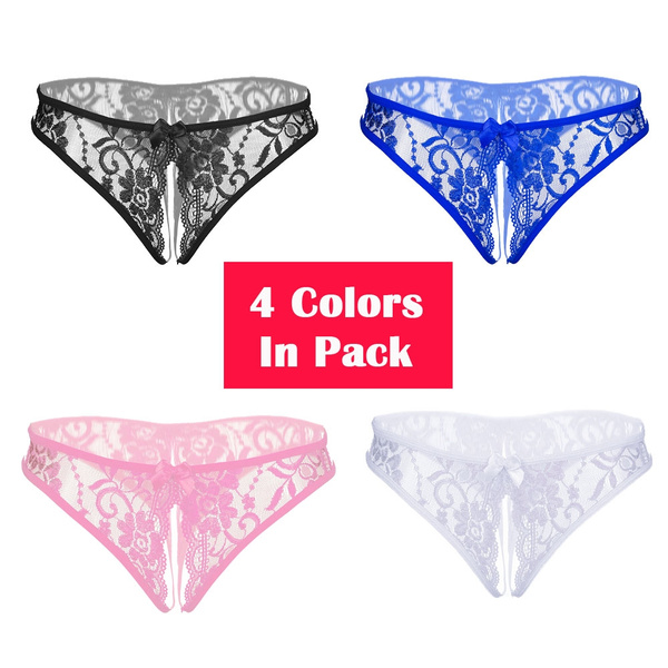 Womens Sexy Open Crotch Thong Floral Lace Tanga Crotchless Panties