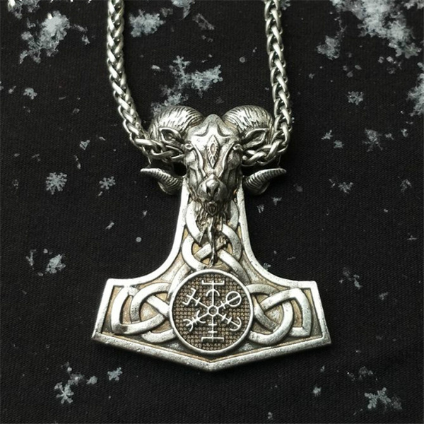Nordic Viking Goat Ram Hammer Necklace Scandinavian Symbols Vegvisir Valknut Pendant Erkek | Wish