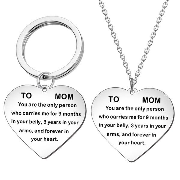 TO Mom Lettering Stainless Steel Pendant Necklace Heart Chain Mother's Day Gift 