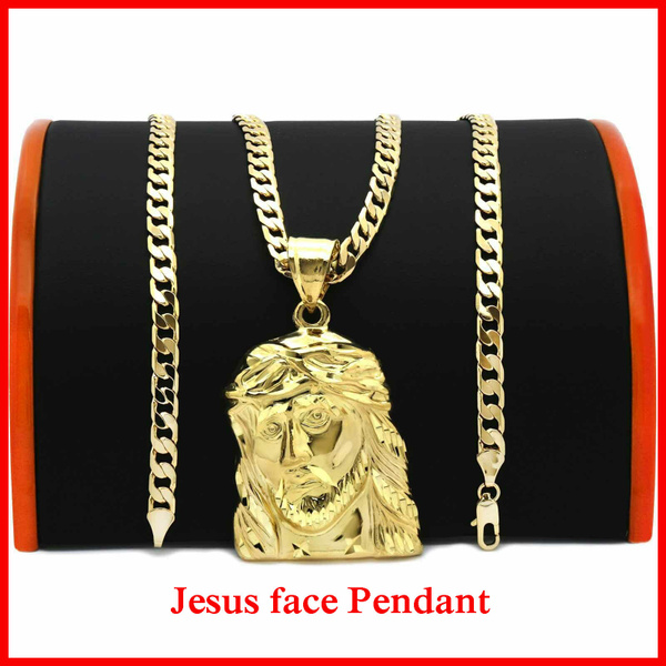 Mens 18k Gold Plated Big Jesus face 