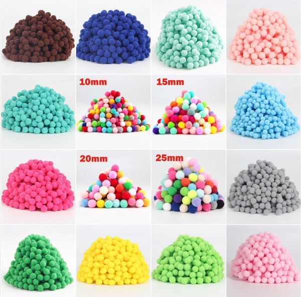 Craft Pom Poms 25mm Single or Assorted Colour Pompoms in Packs of 25-200