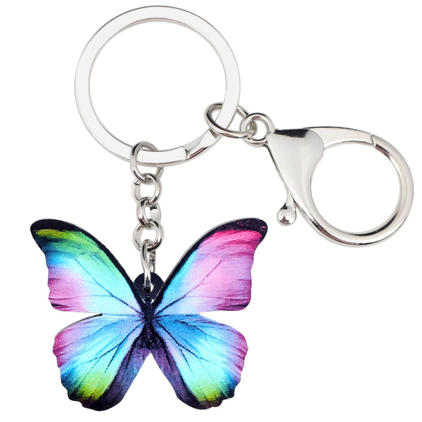 Acrylic Colorful Butterfly Key Chains Ring Keychains Keyring Insect Jewelry  For Women Girls Handbag Car Purse Charms Gifts