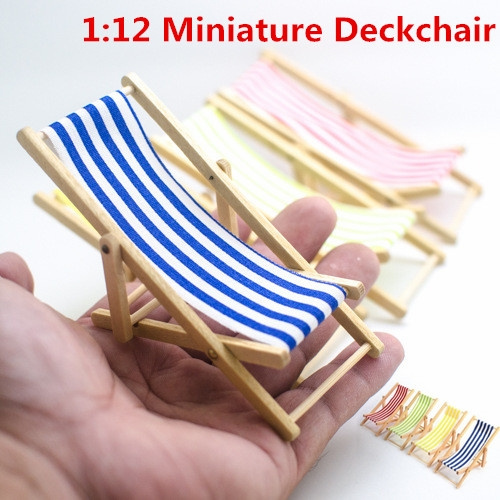 1:12 Scale Blue Stripe Foldable Luxury Wooden Deckchair Tumdee Dolls House 339b 