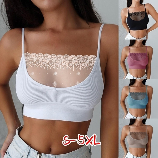 Women New Fashion Lace Patchwork Crop Top Lace Bra Tops