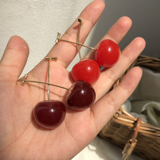 Cute Sweet Simulation Red Cherry Gold Color Fruit Stud Earrings for Women Girl Gift