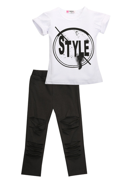 Toddler Kids Baby Girl Outfit Clothes T-shirt Tops+Ripped Legging Pants 2PCS Set Toddler Kids Baby Girl Outfit Clothes T-shirt Tops+Ripped Legging Pants 2PCS Set
